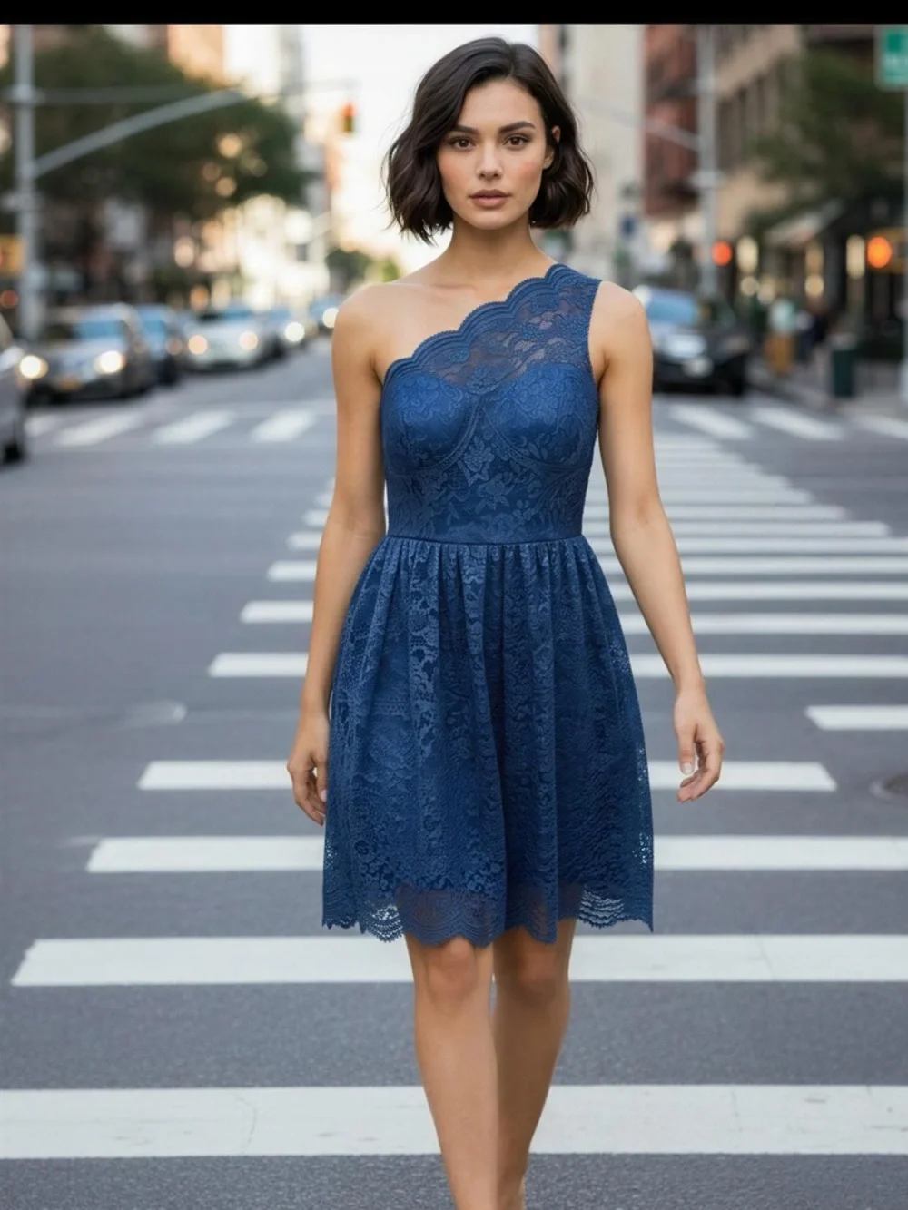 City Studio | Dresses | City Studio Blue One Shoulder Lace Dress | Poshmark